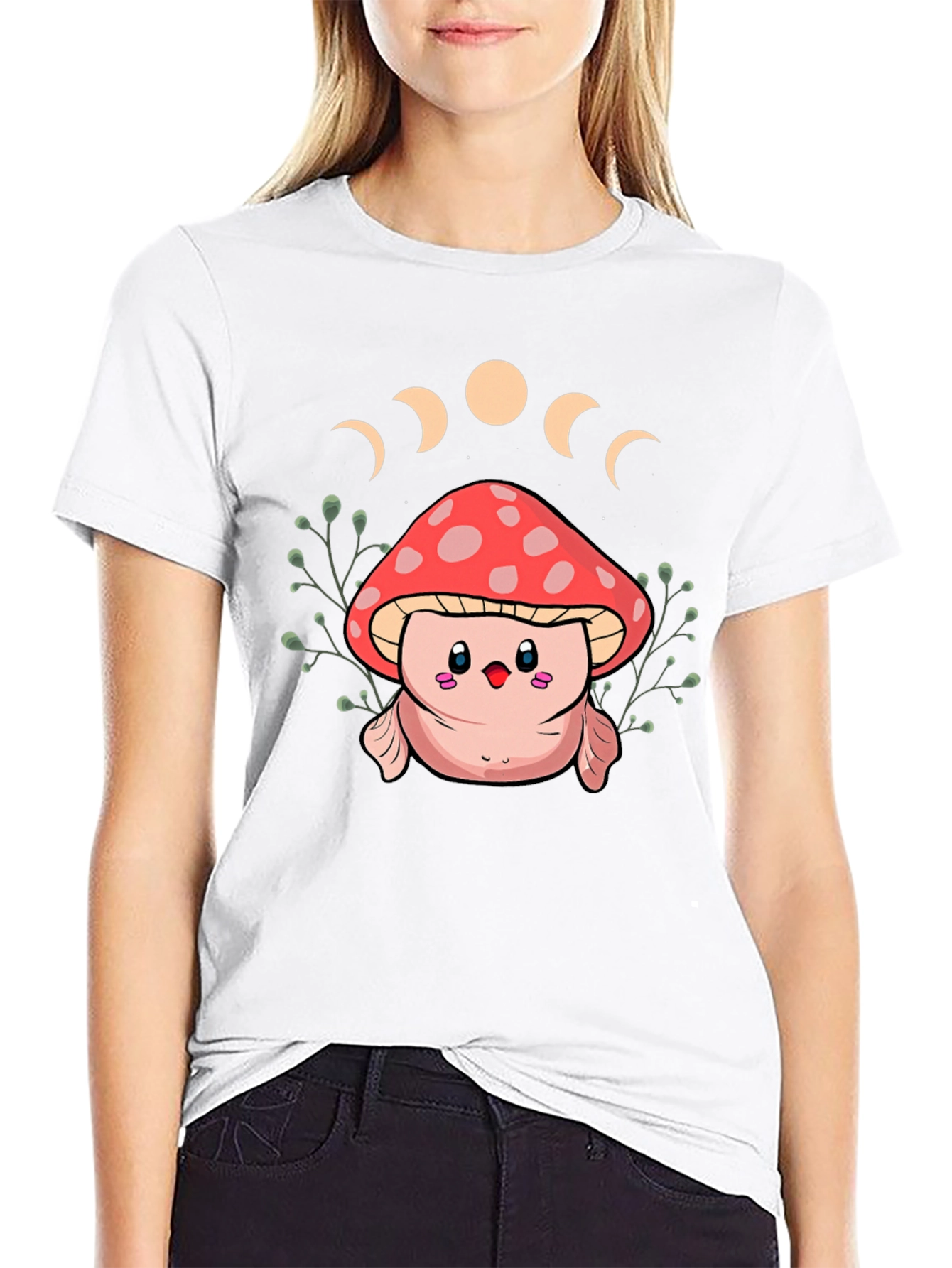 Mushroom Moon Phase Graphic Tee - Black