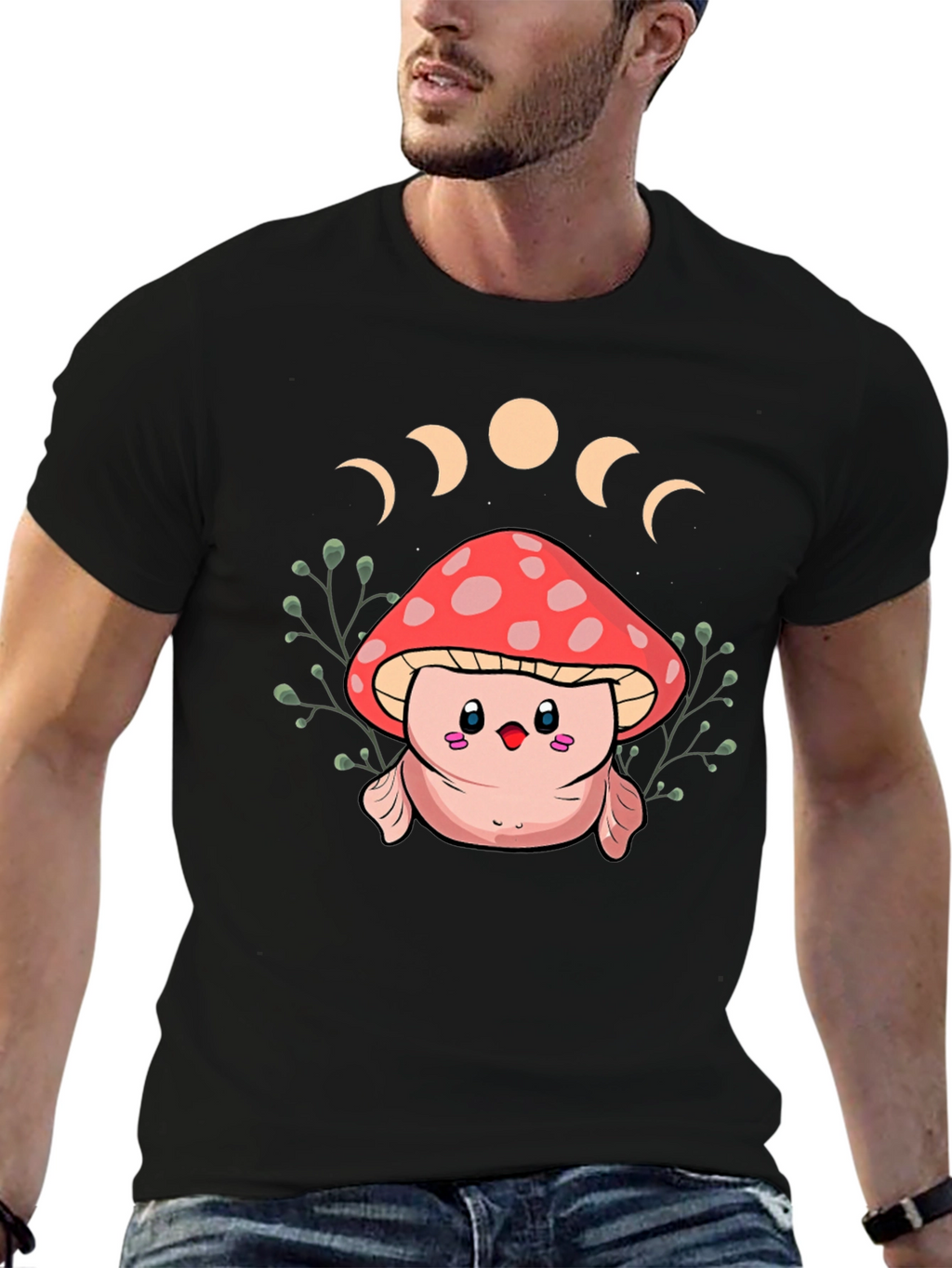 Mushroom Moon Phase Graphic Tee - Black