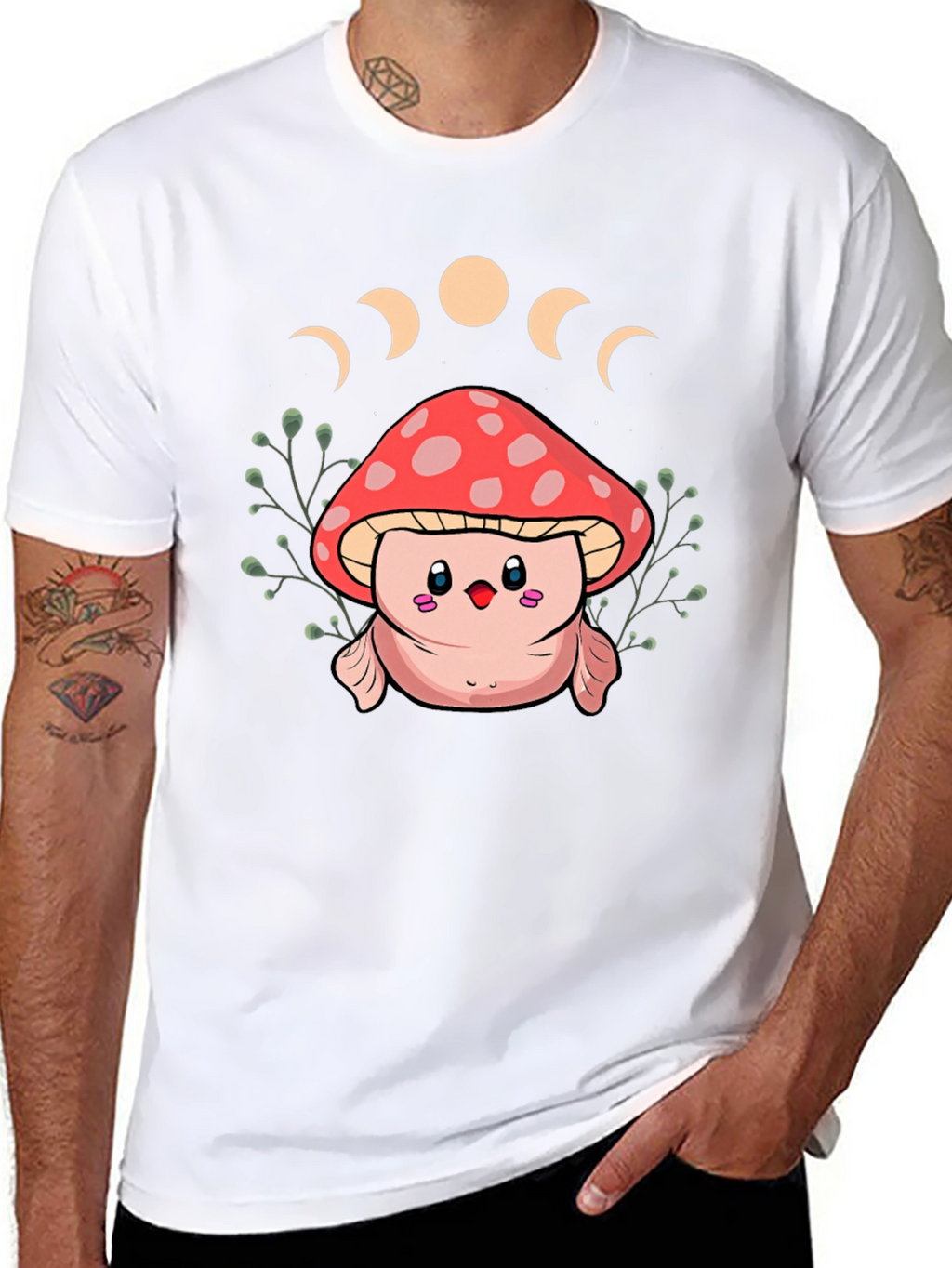 Mushroom Moon Phase Graphic Tee - Black