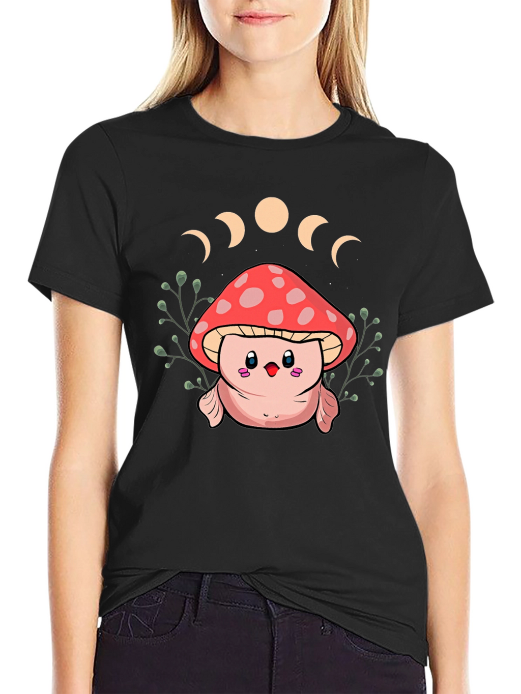 Mushroom Moon Phase Graphic Tee - Black