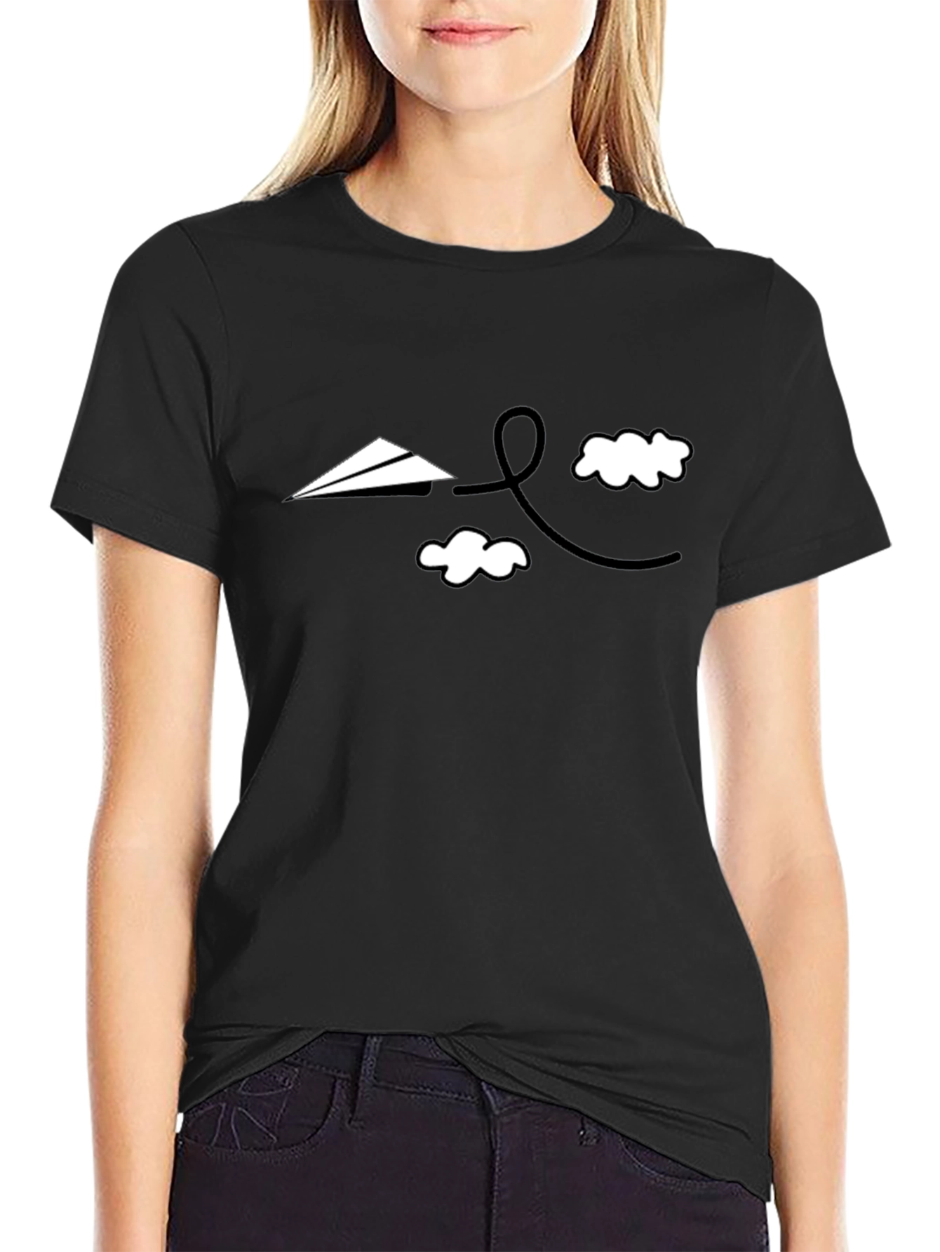 Mens Graphic Tee - Paper Airplane and Clouds Design