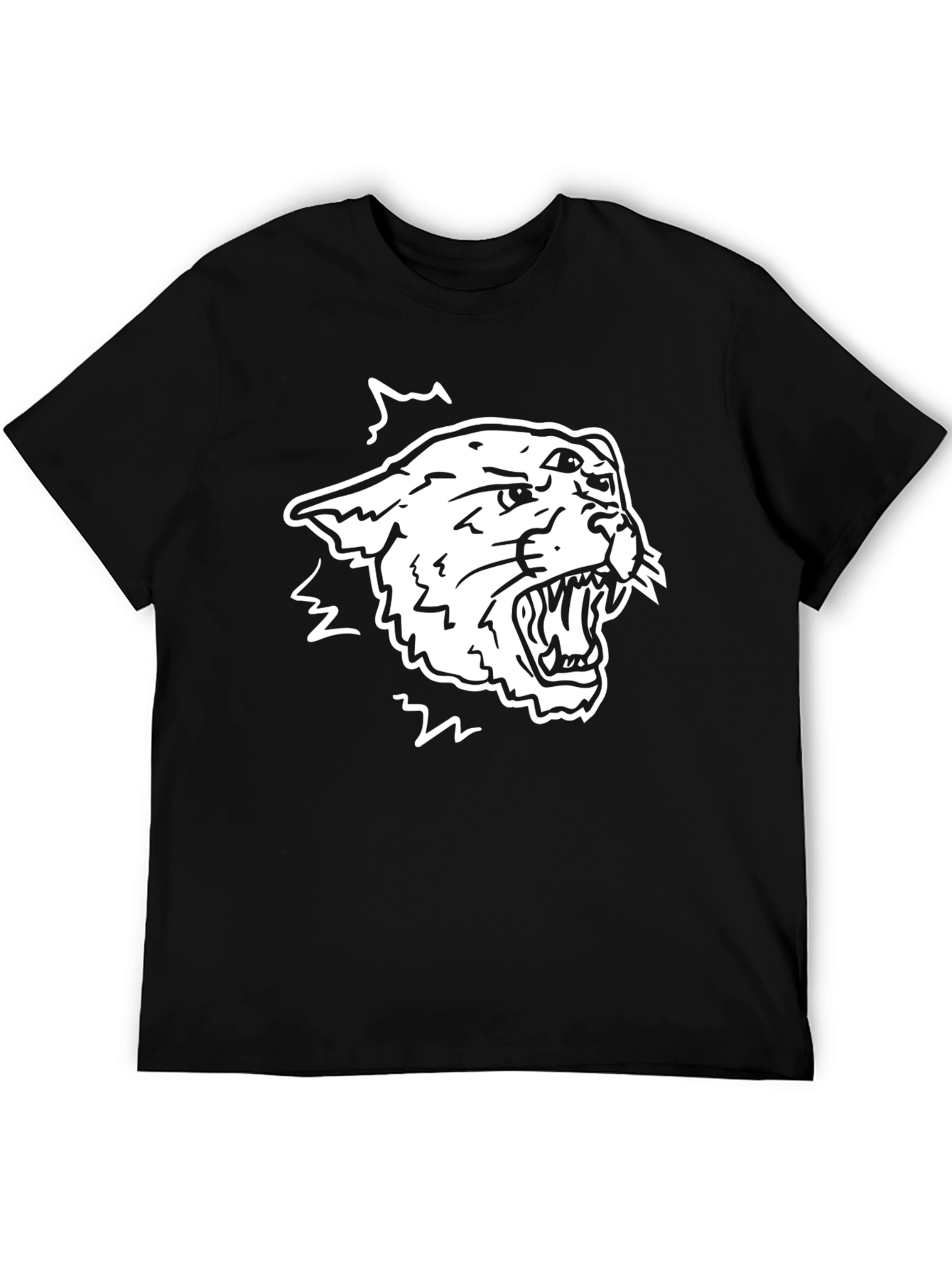 Cool Black Tee with Aggressive White Tiger Design