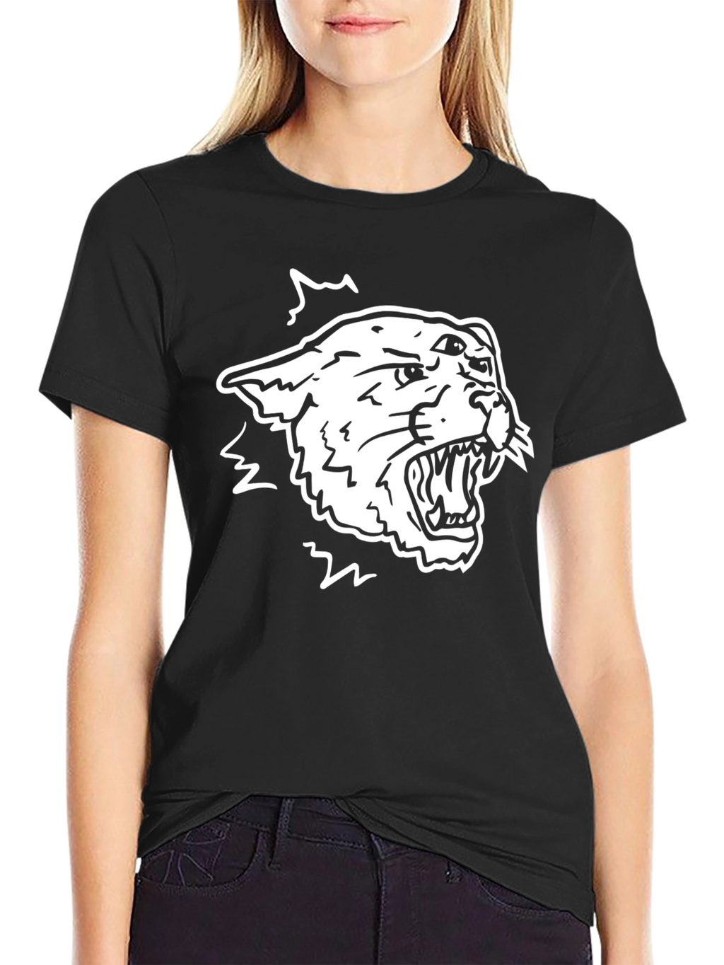 Cool Black Tee with Aggressive White Tiger Design