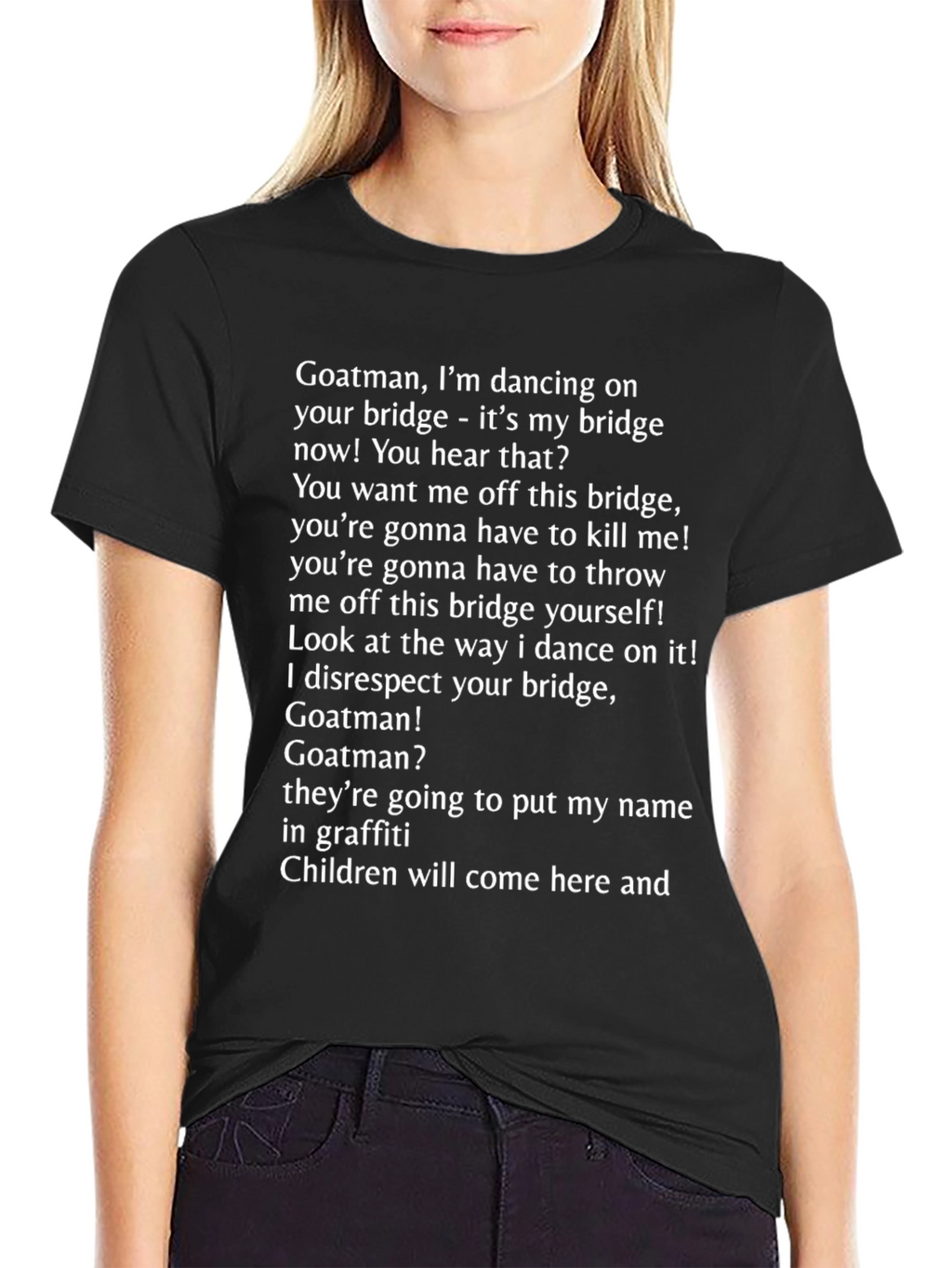 Goatman Bridge Humor Graphic T-Shirt