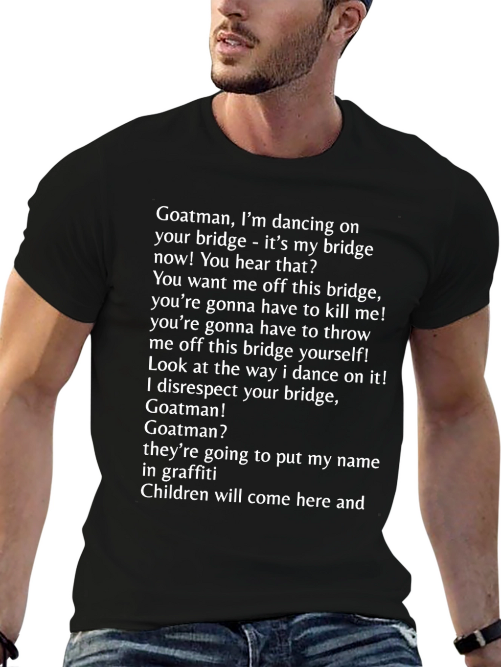 Goatman Bridge Humor Graphic T-Shirt
