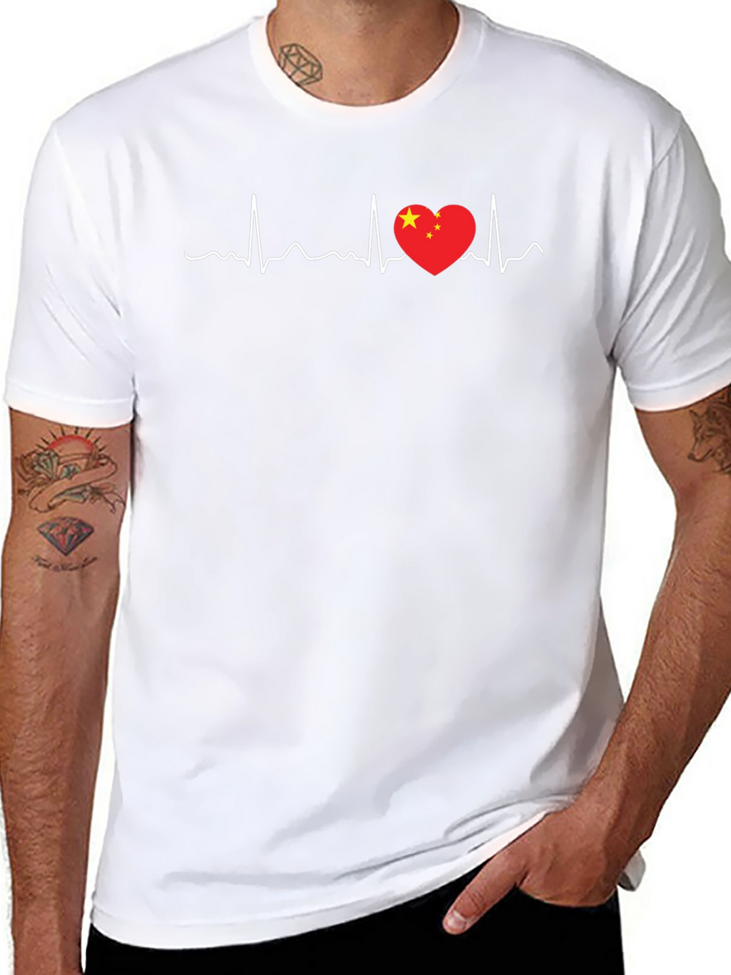 China Love Heartbeat T-Shirt - Black Graphic Tee