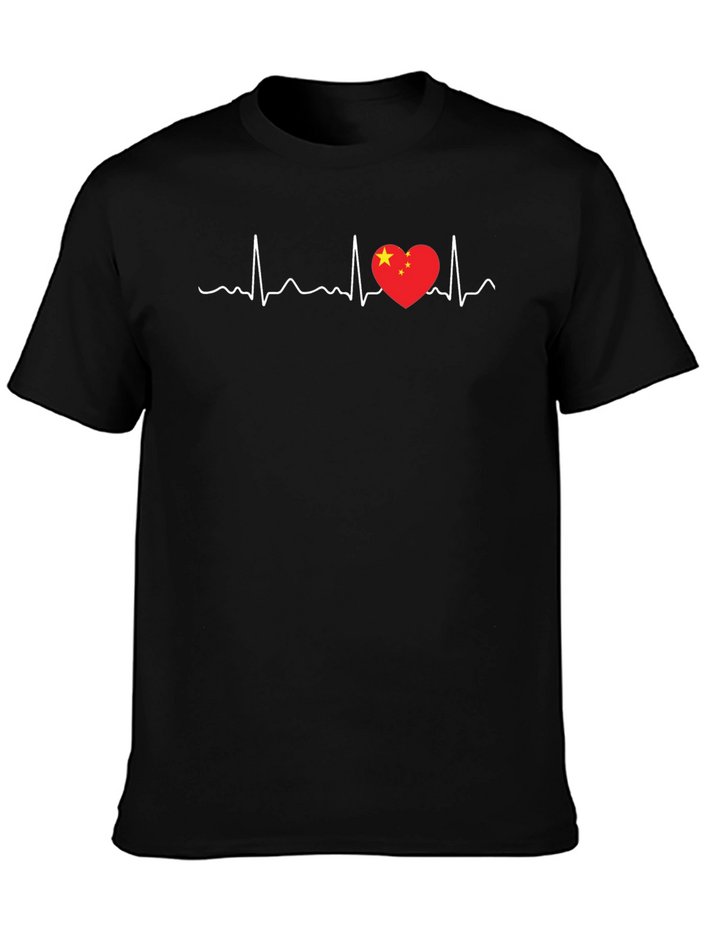 China Love Heartbeat T-Shirt - Black Graphic Tee