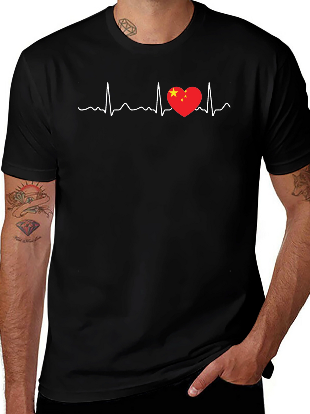 China Love Heartbeat T-Shirt - Black Graphic Tee
