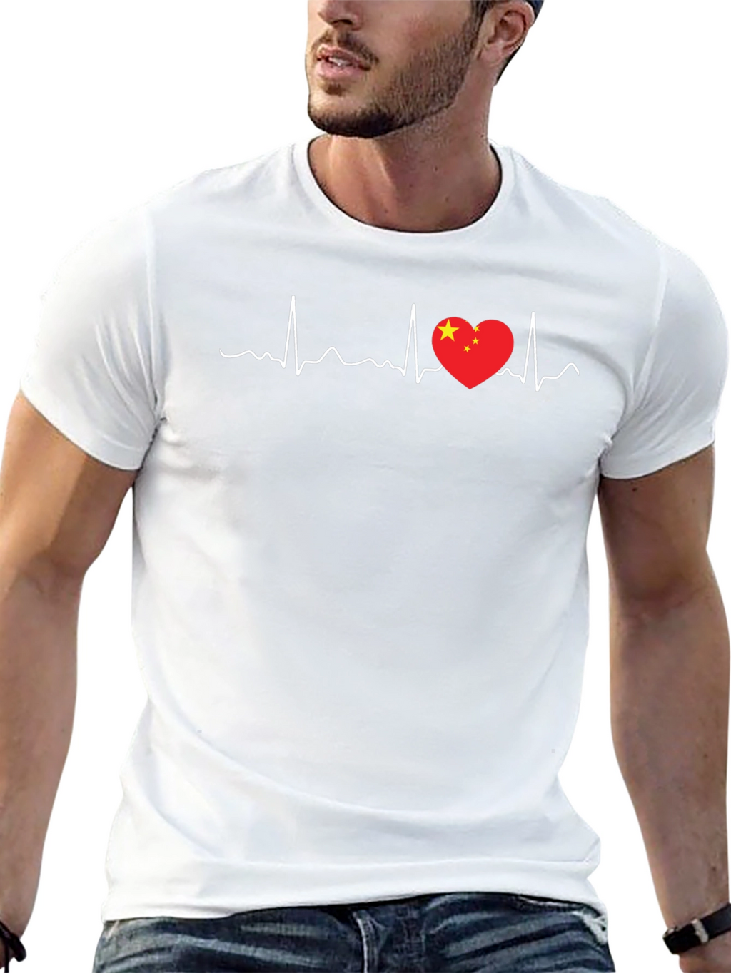 China Love Heartbeat T-Shirt - Black Graphic Tee