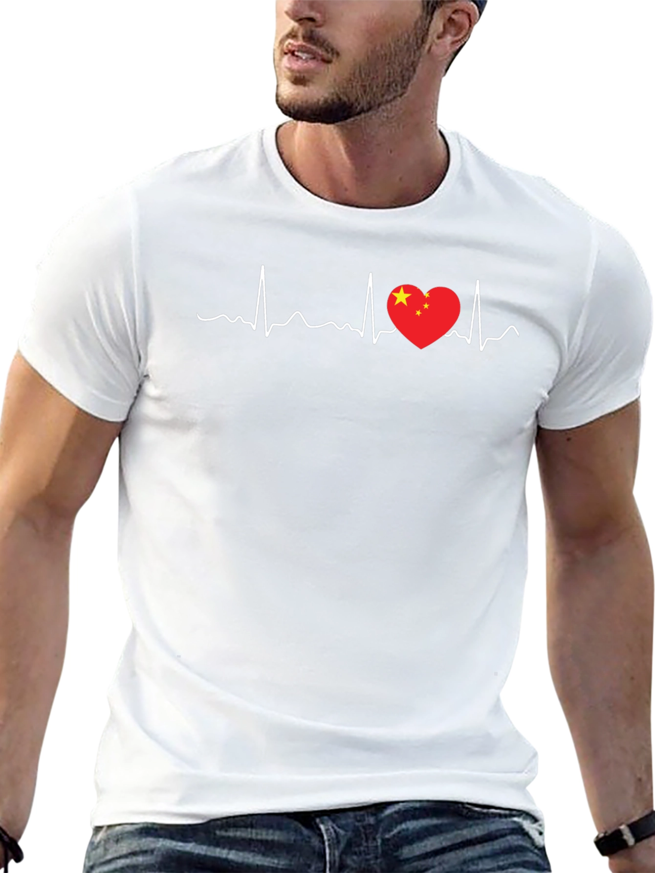 China Love Heartbeat T-Shirt - Black Graphic Tee