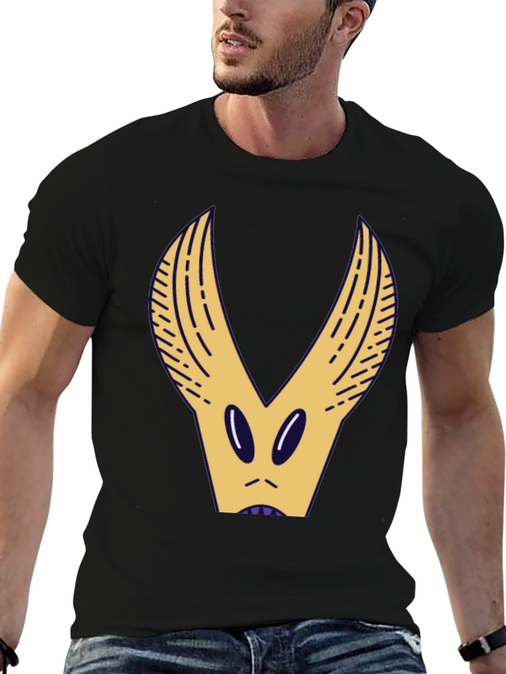 Black T-Shirt with Abstract Creature Graphic
