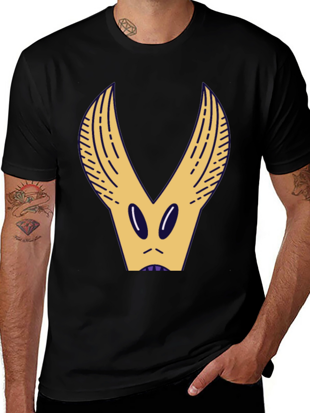 Black T-Shirt with Abstract Creature Graphic