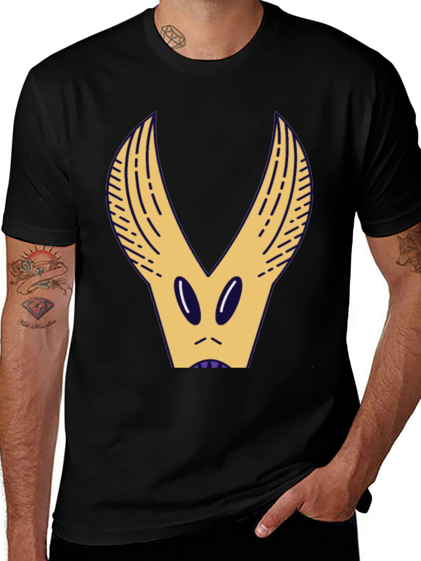Black T-Shirt with Abstract Creature Graphic