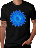 Blue Flower Graphic Black T-Shirt