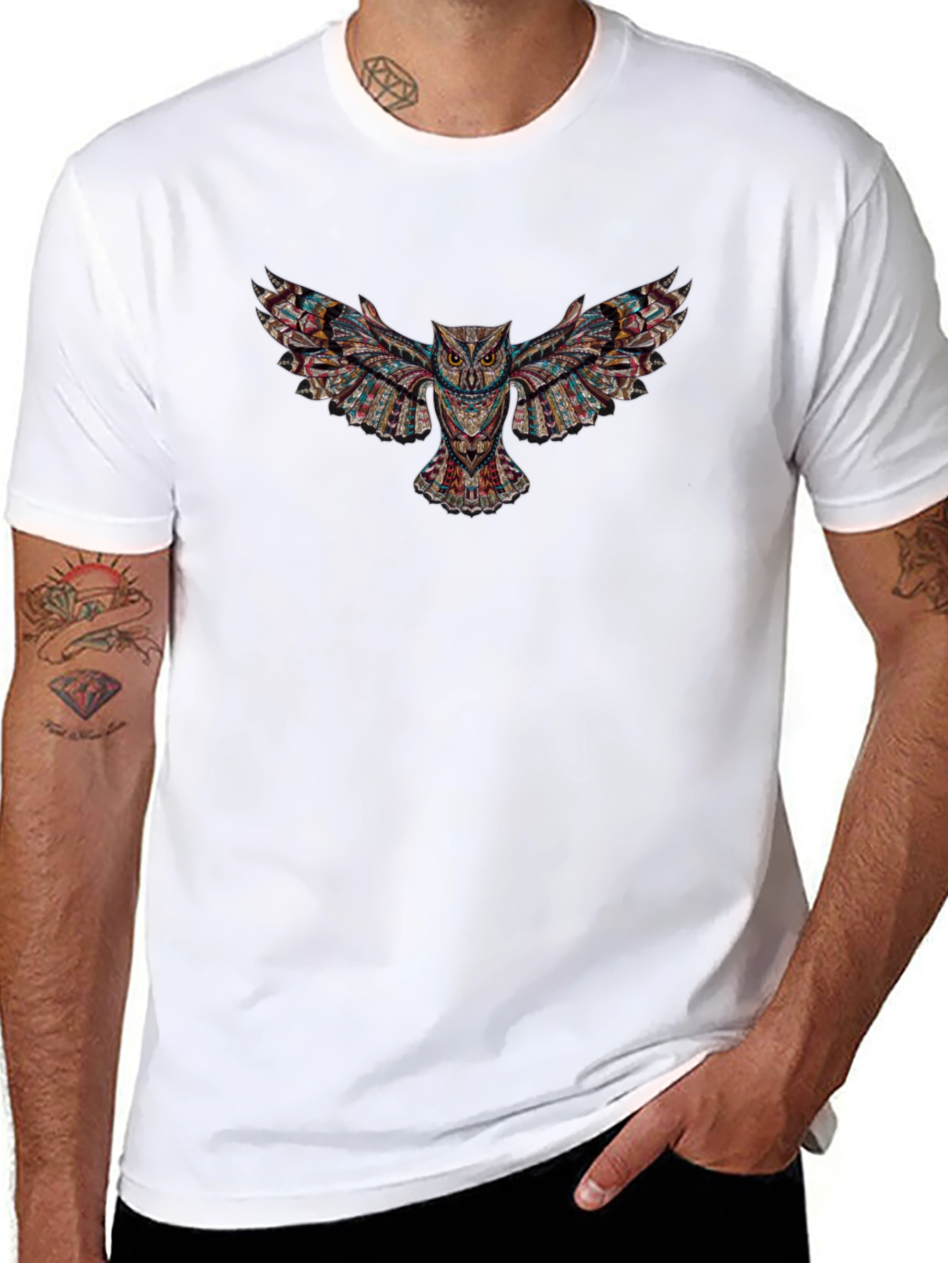 Abstract Owl Graphic Print Black T-Shirt