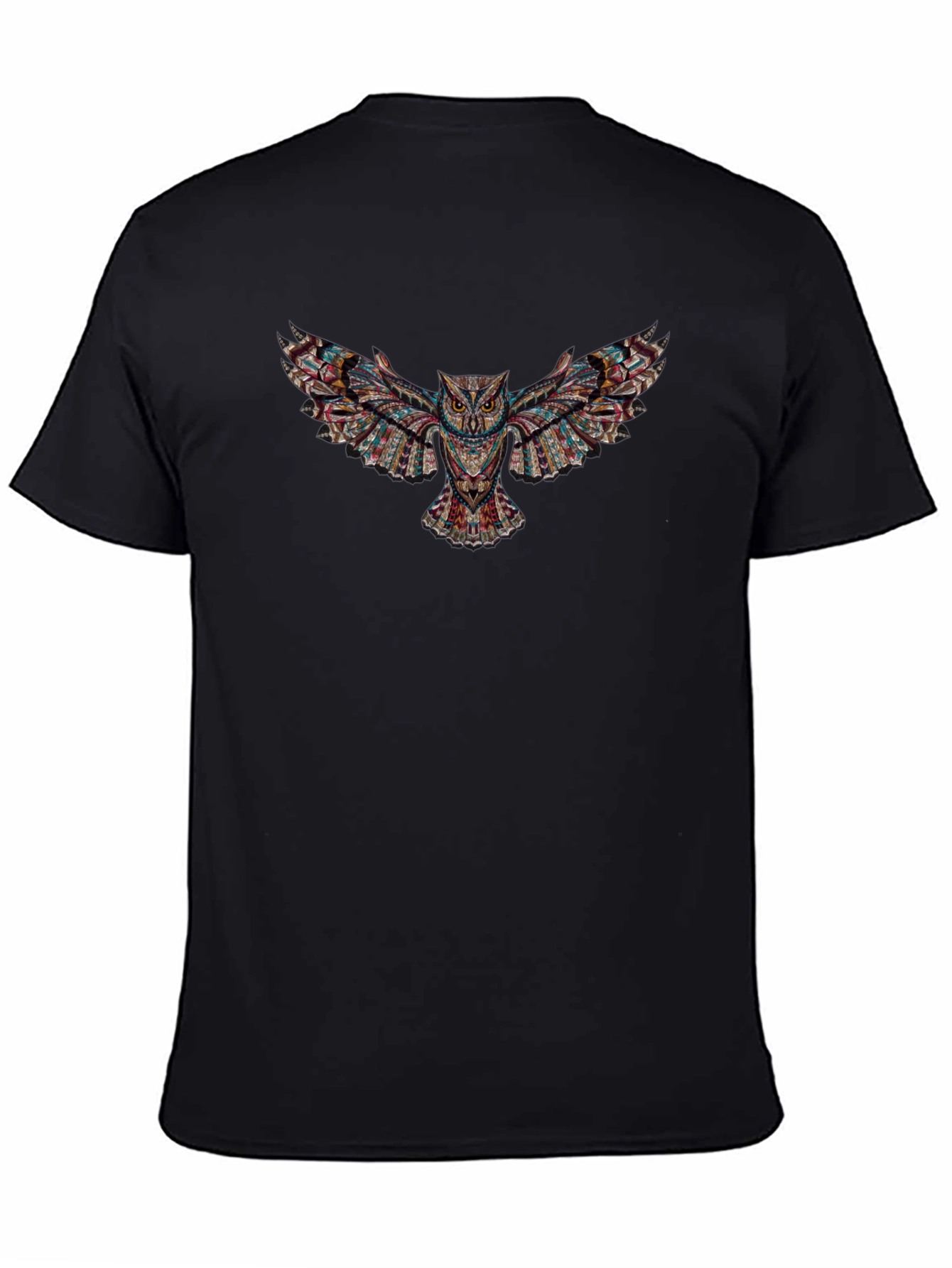 Abstract Owl Graphic Print Black T-Shirt
