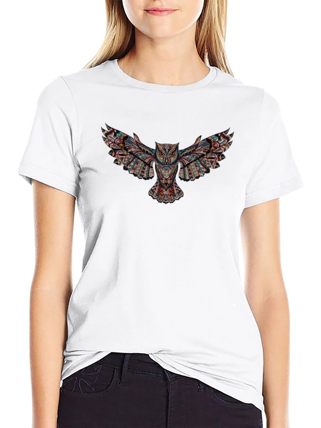 Abstract Owl Graphic Print Black T-Shirt