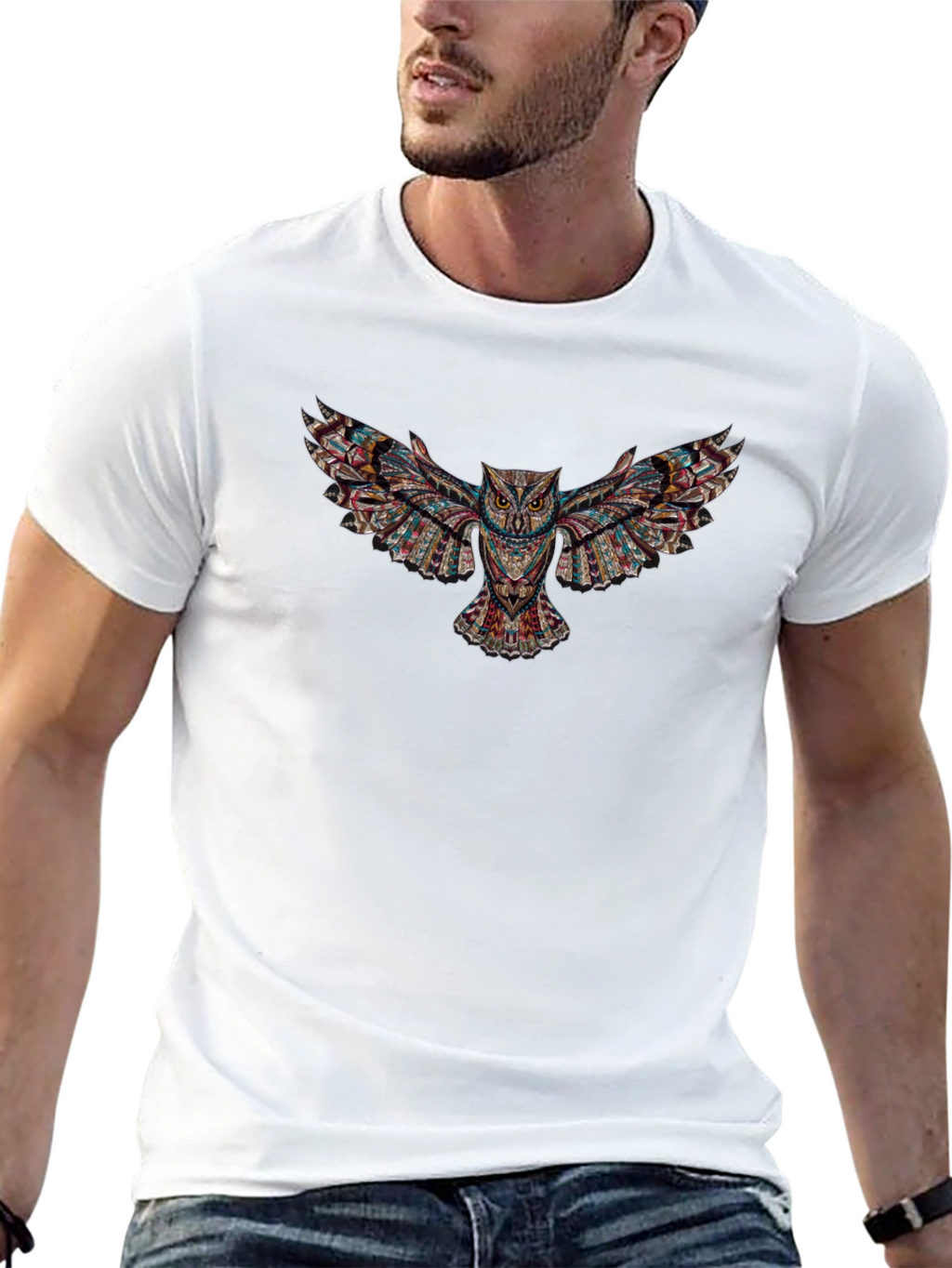 Abstract Owl Graphic Print Black T-Shirt