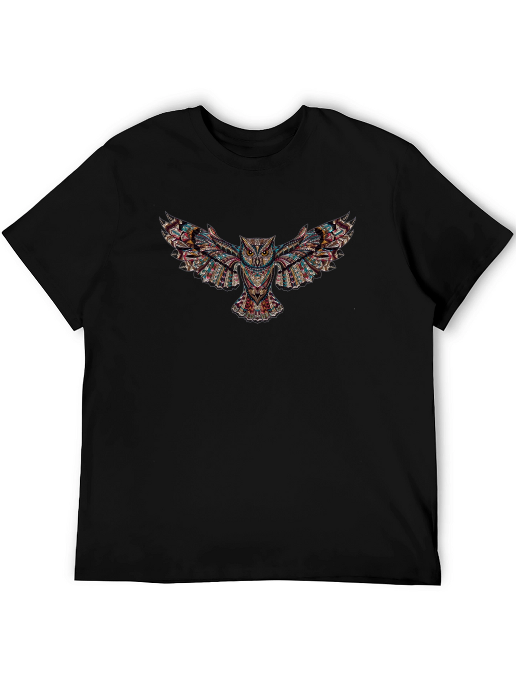 Abstract Owl Graphic Print Black T-Shirt