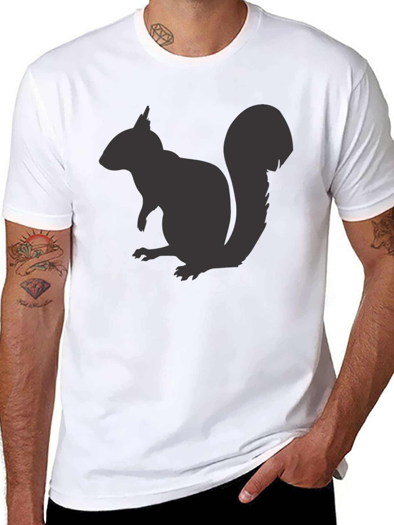 Squirrel Graphic Tee - Mens Black Cotton T-Shirt