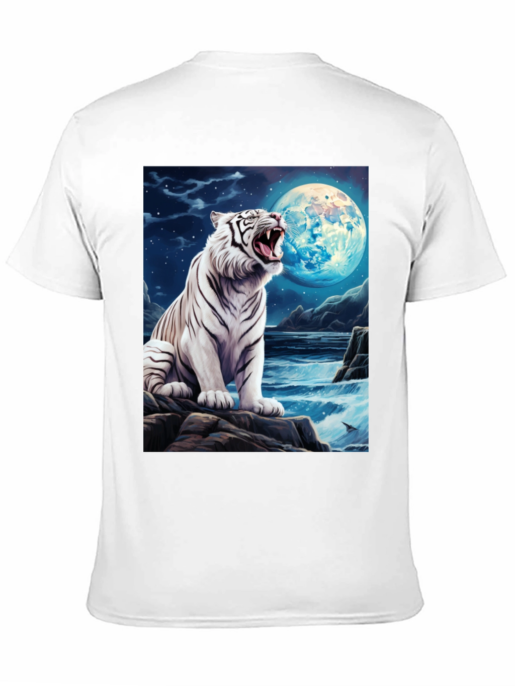 White Tiger Moon Graphic Black T-Shirt