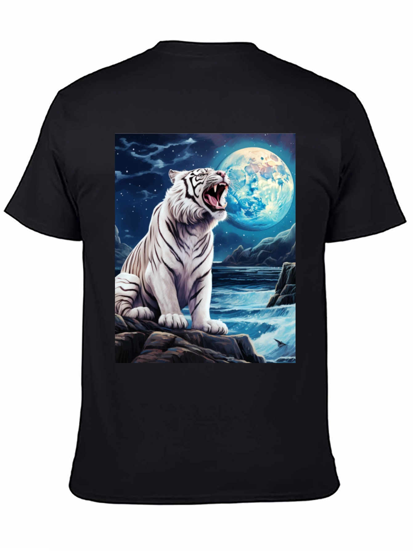 White Tiger Moon Graphic Black T-Shirt