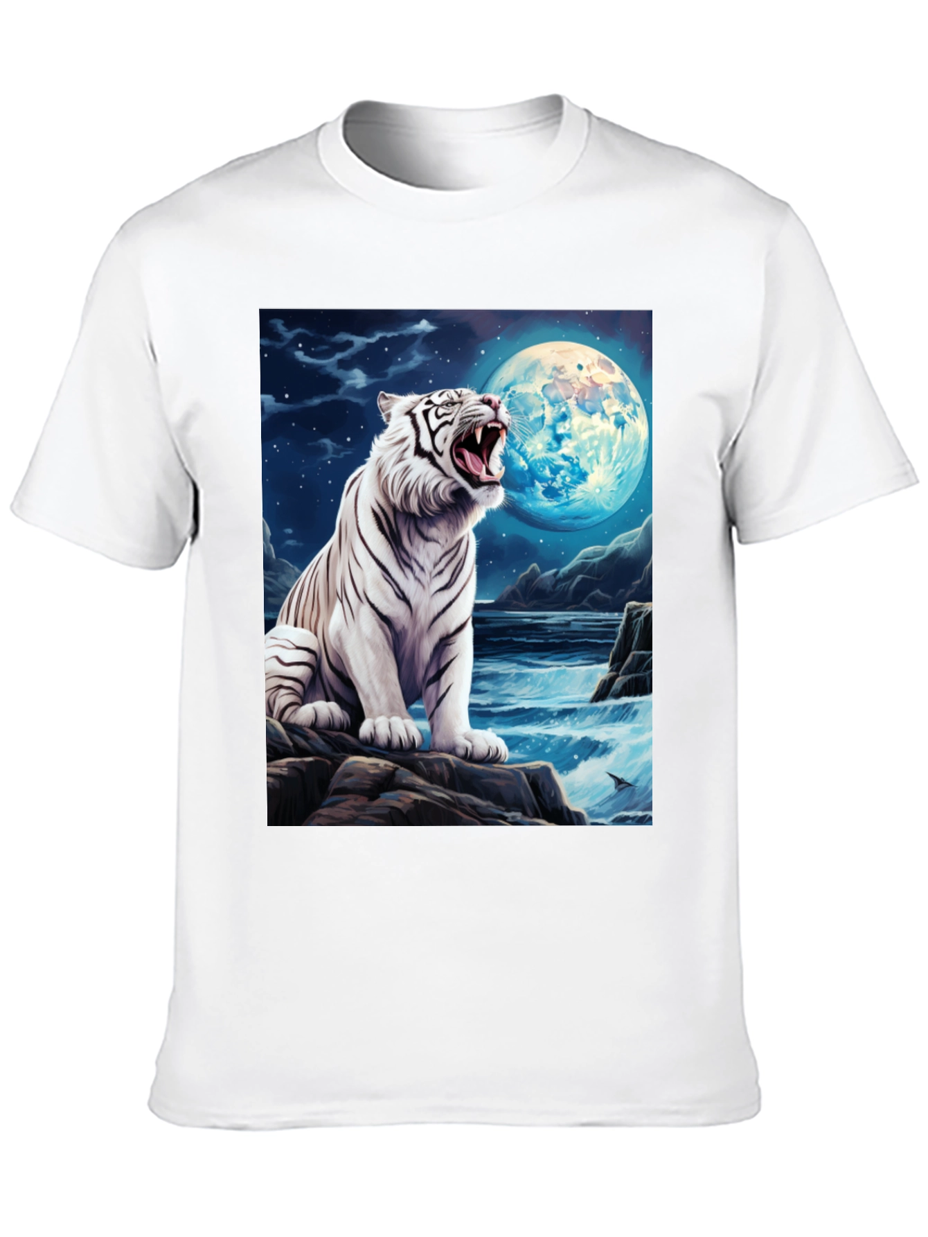 White Tiger Moon Graphic Black T-Shirt