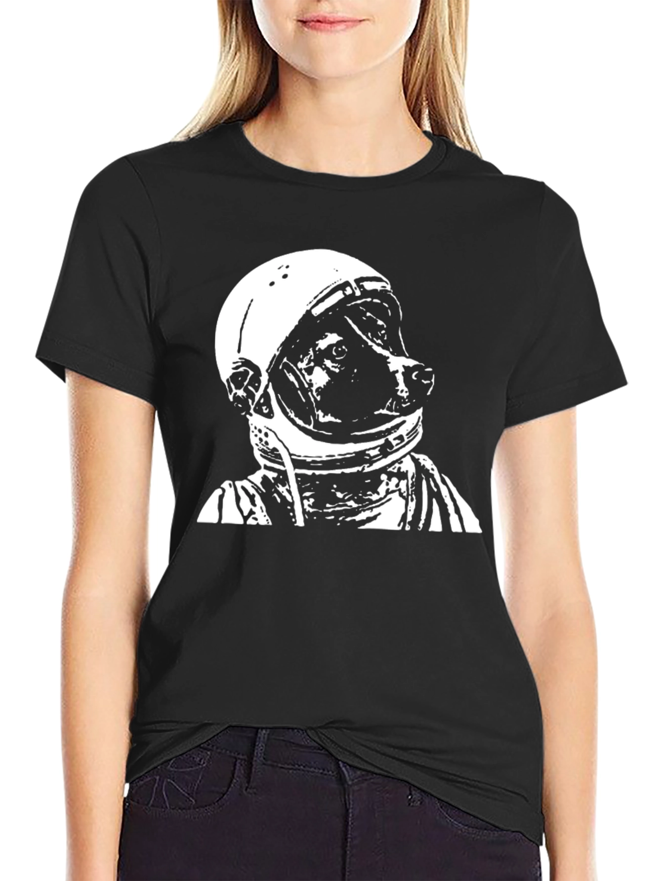 Dog Astronaut Graphic Black T-Shirt