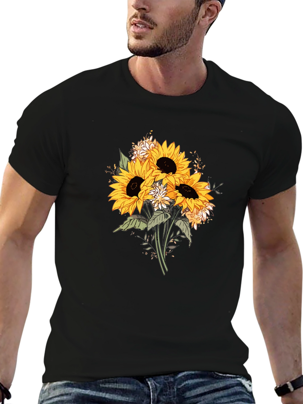 Sunflower Bouquet Graphic T-Shirt - Black