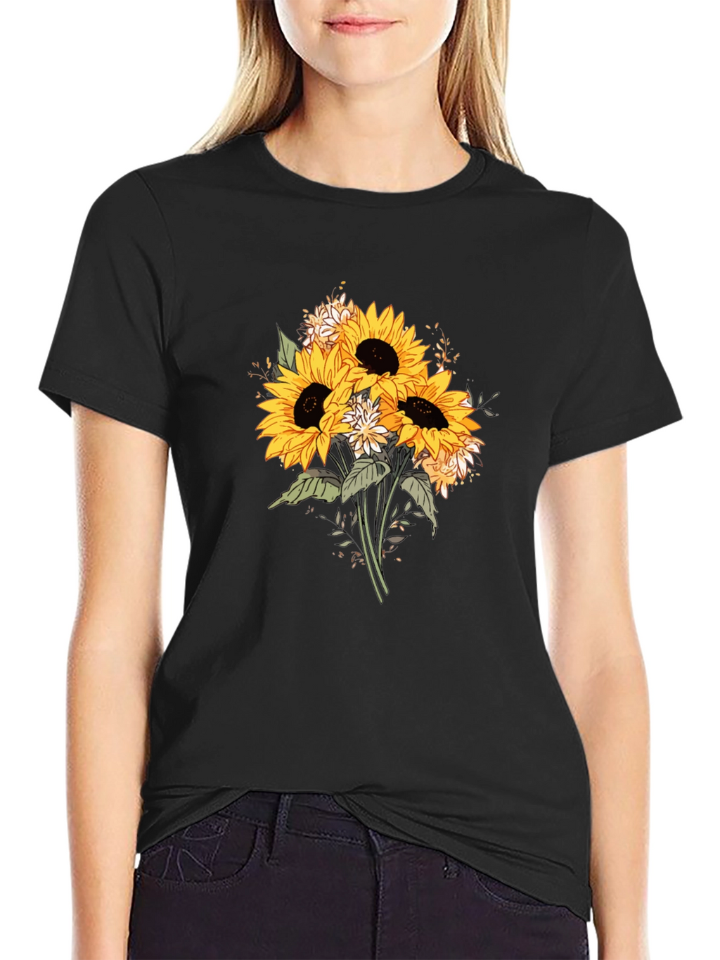Sunflower Bouquet Graphic T-Shirt - Black
