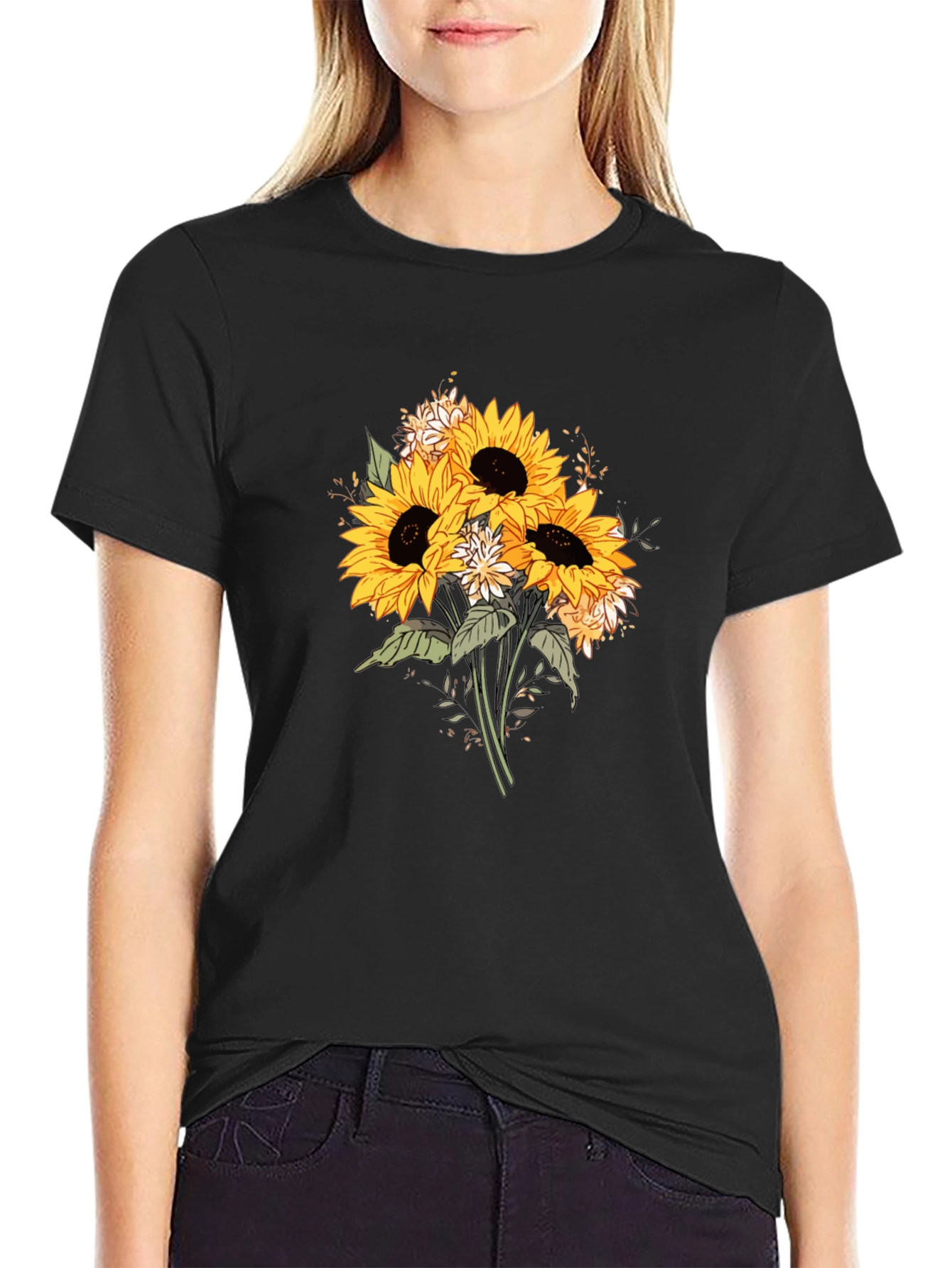 Sunflower Bouquet Graphic T-Shirt - Black