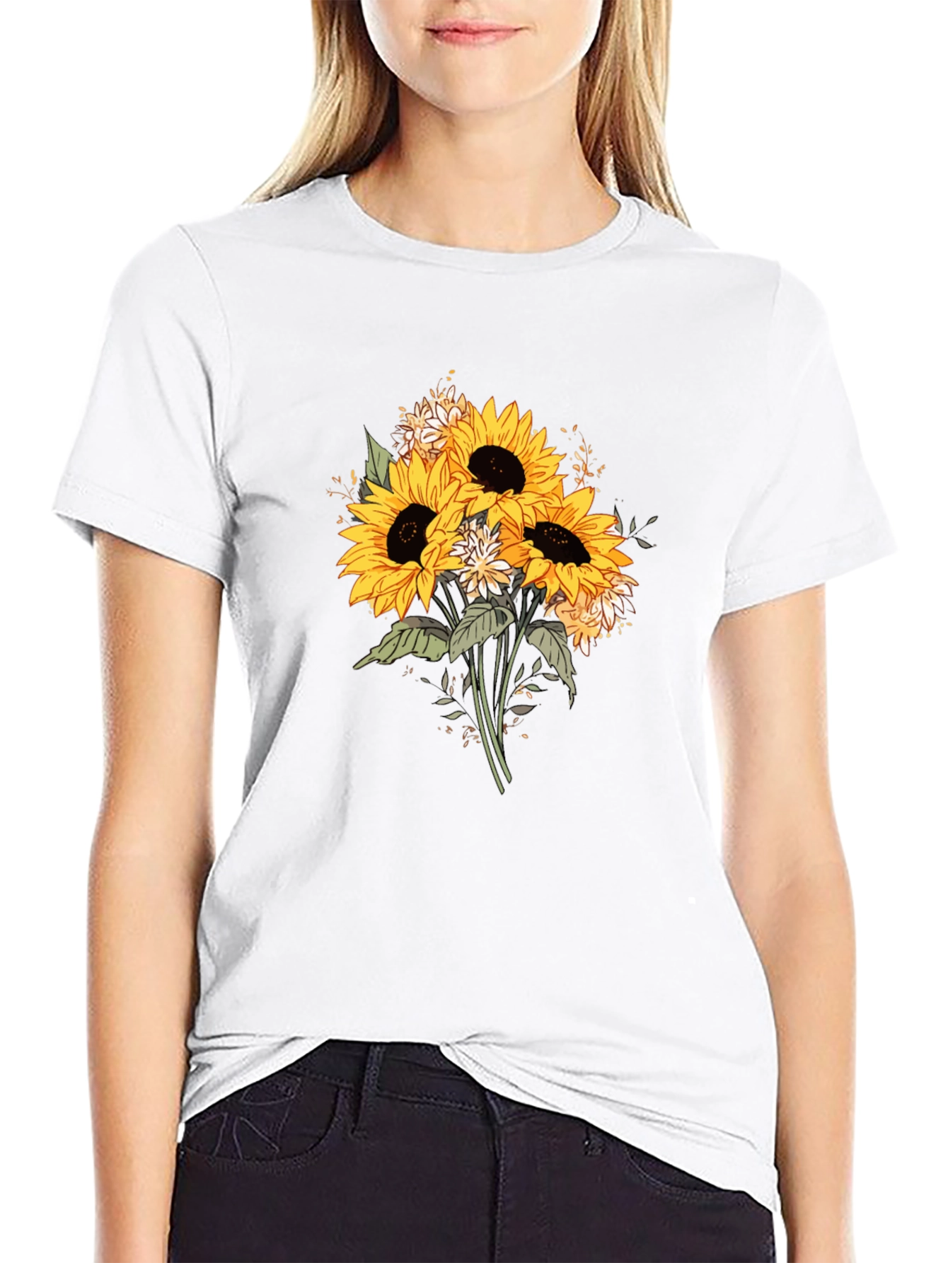 Sunflower Bouquet Graphic T-Shirt - Black
