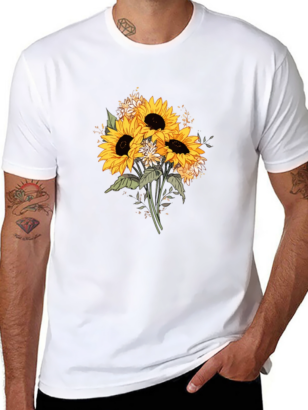 Sunflower Bouquet Graphic T-Shirt - Black