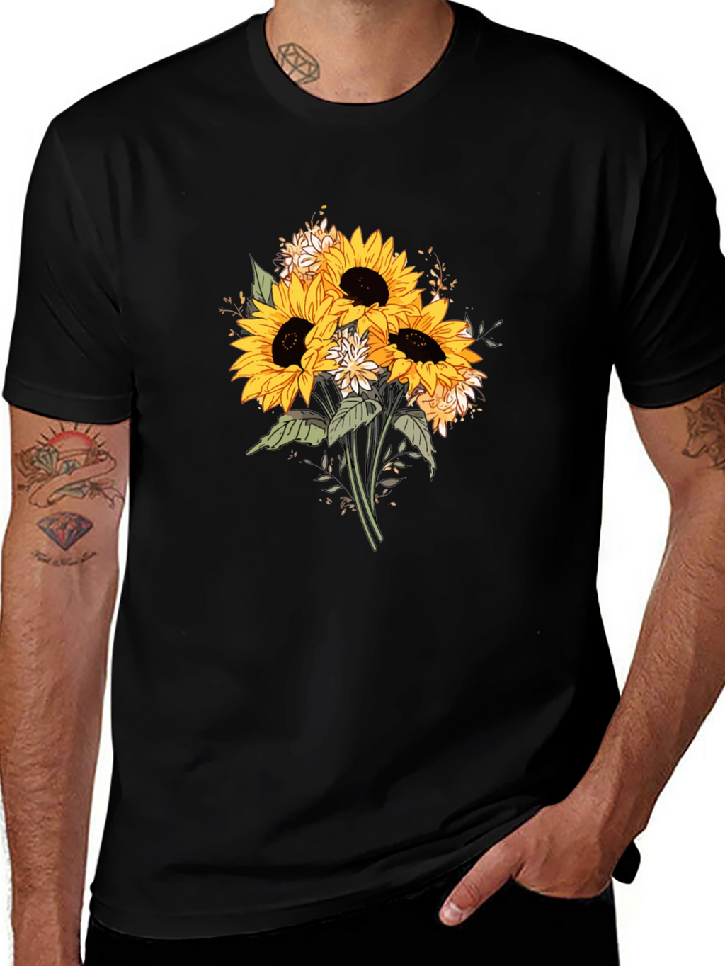 Sunflower Bouquet Graphic T-Shirt - Black