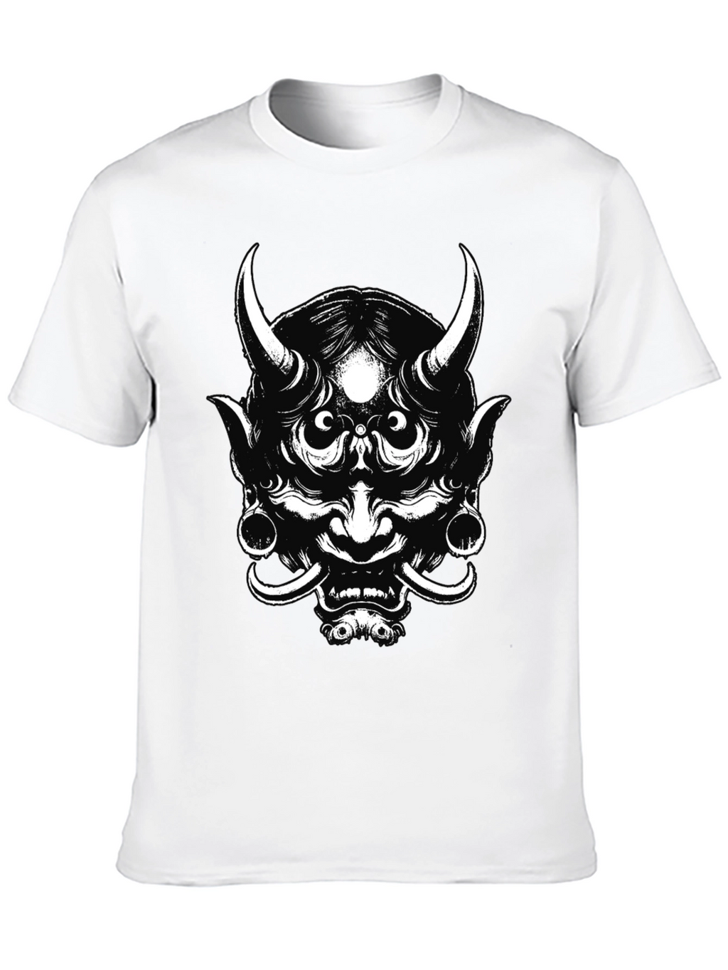 Mens Black Graphic Tee - Oni Mask Design