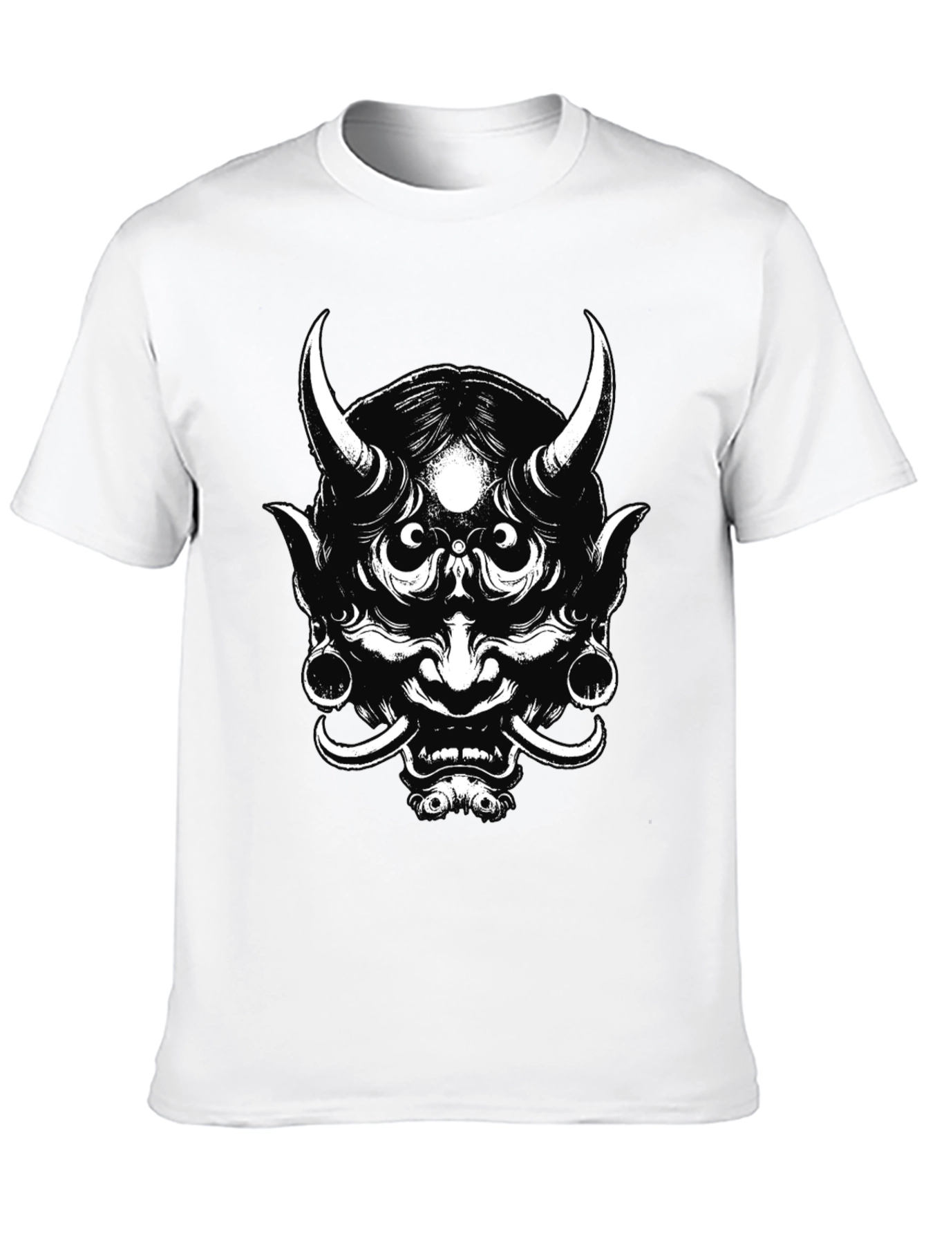 Mens Black Graphic Tee - Oni Mask Design
