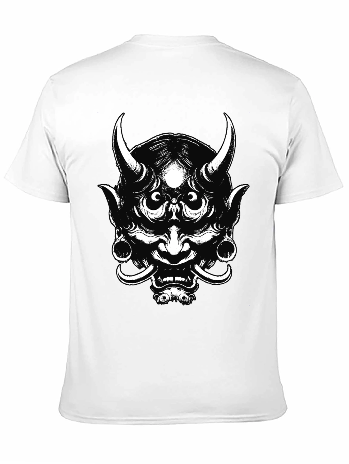 Mens Black Graphic Tee - Oni Mask Design
