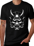 Mens Black Graphic Tee - Oni Mask Design