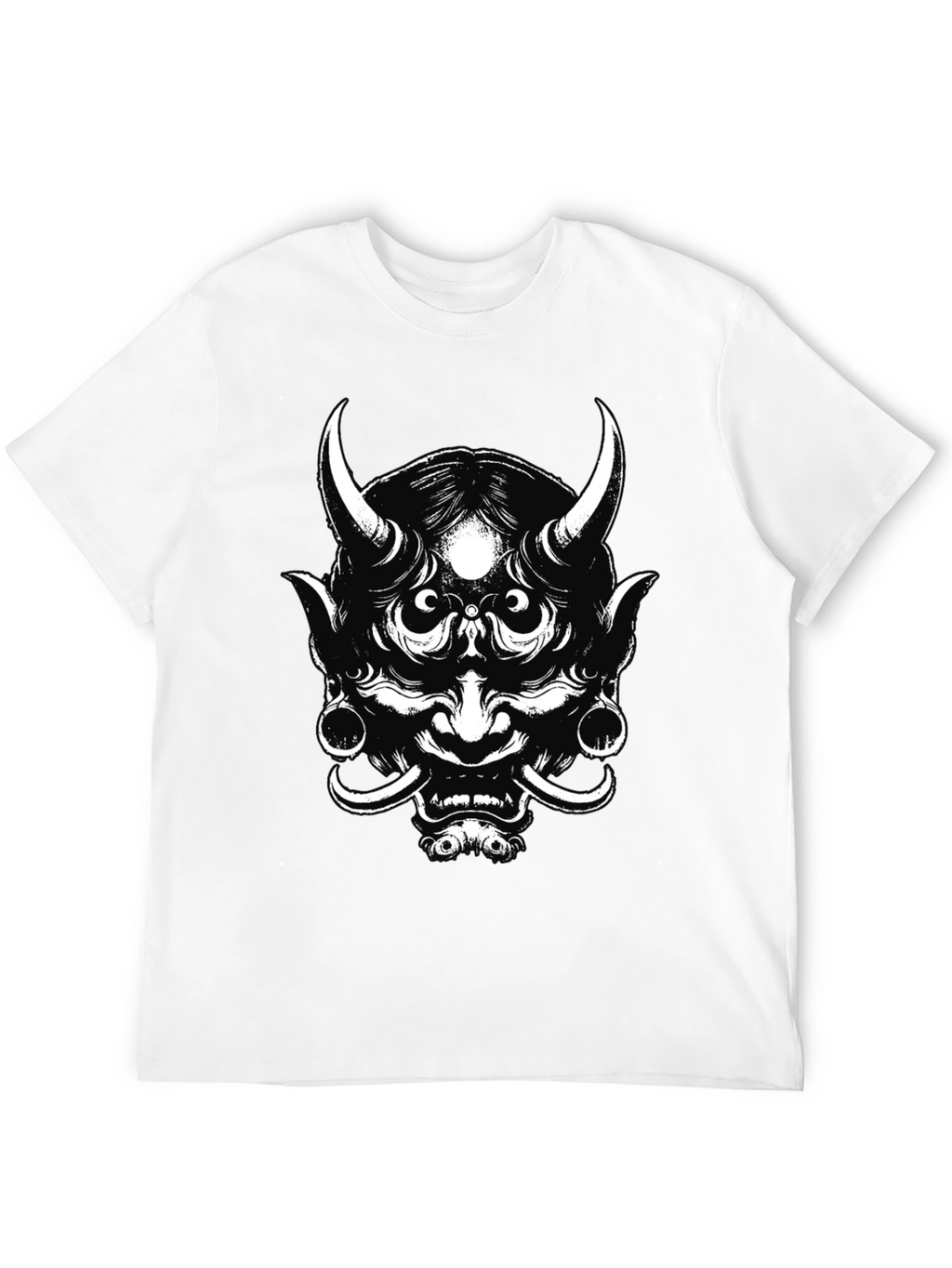 Mens Black Graphic Tee - Oni Mask Design