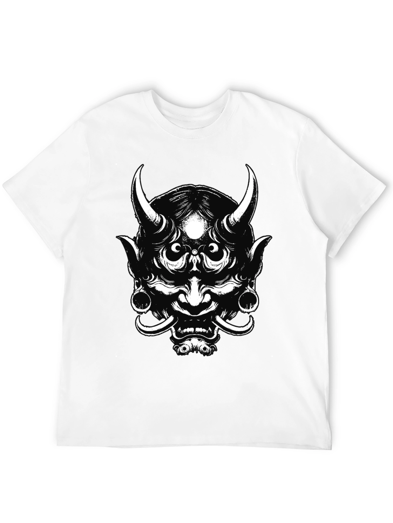 Mens Black Graphic Tee - Oni Mask Design