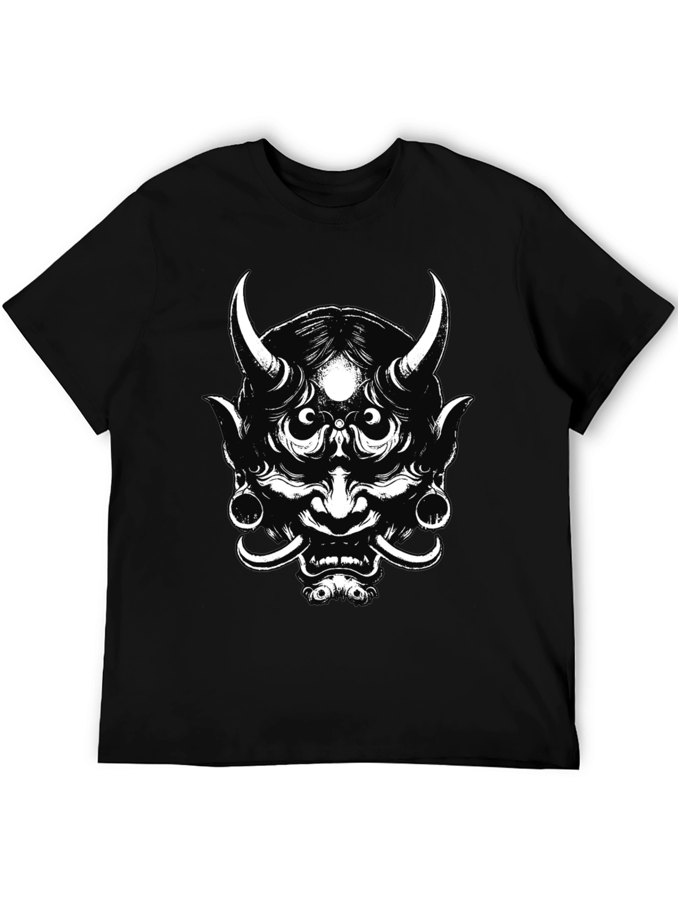 Mens Black Graphic Tee - Oni Mask Design