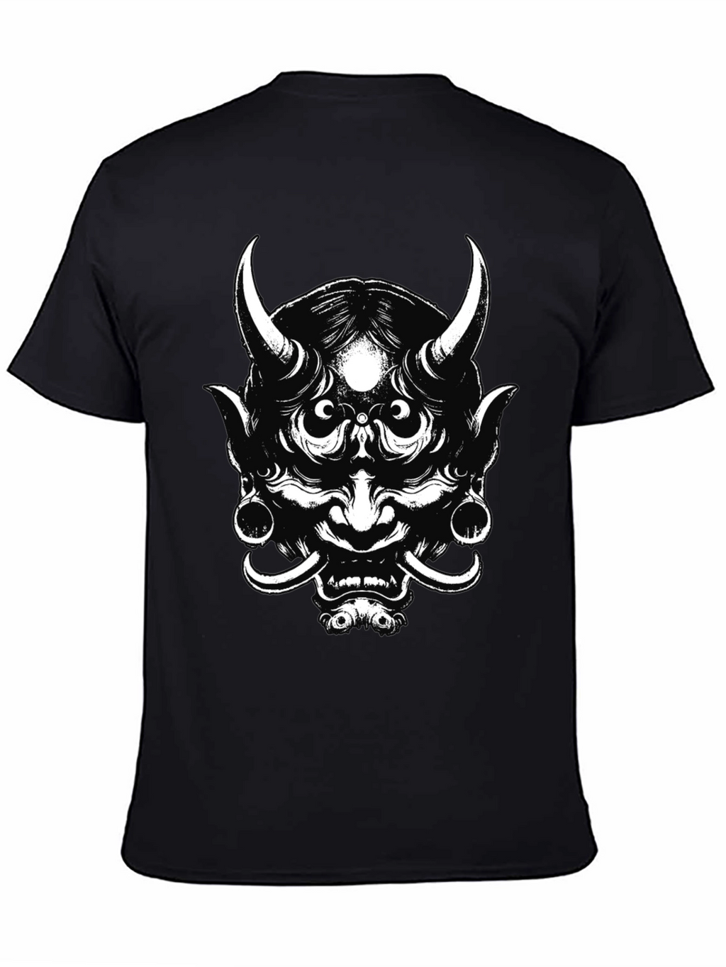 Mens Black Graphic Tee - Oni Mask Design