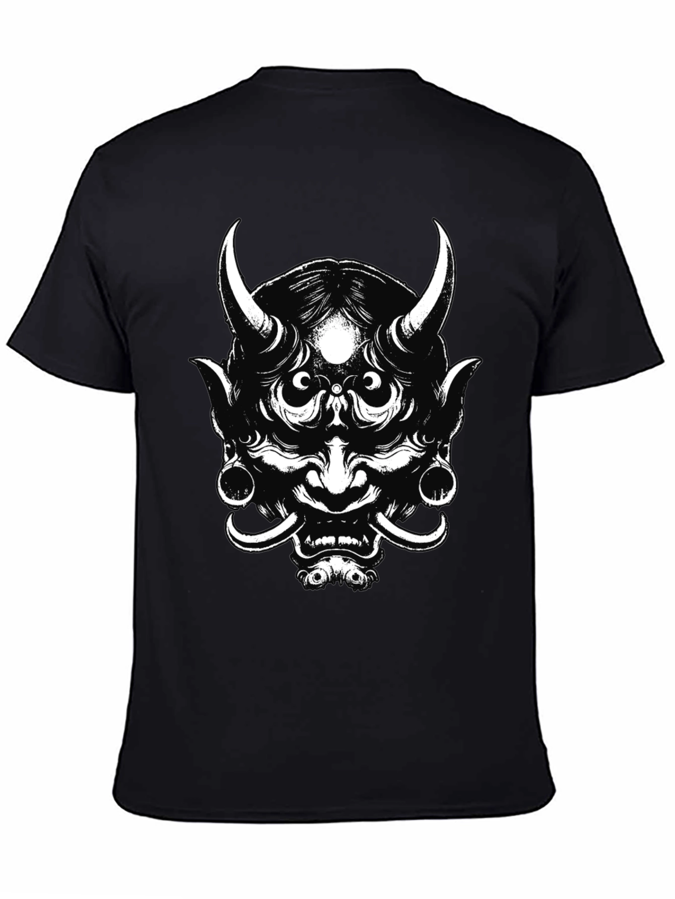 Mens Black Graphic Tee - Oni Mask Design