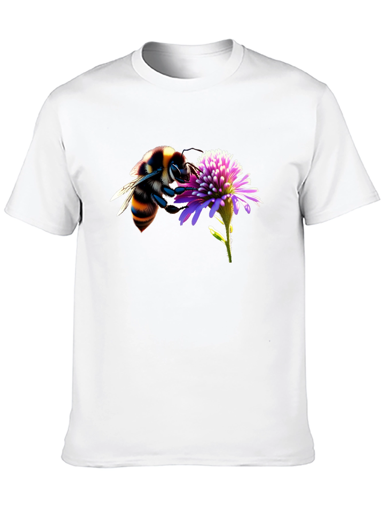 Bee on Flower Graphic Tee - Black Cotton T-Shirt