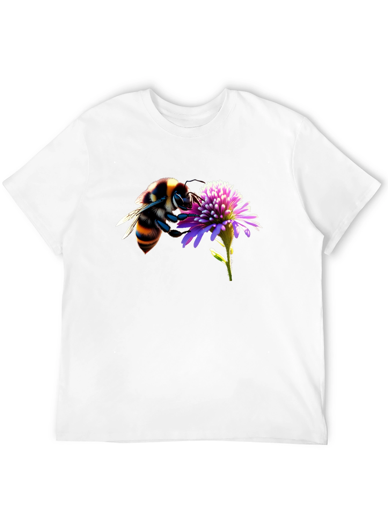 Bee on Flower Graphic Tee - Black Cotton T-Shirt