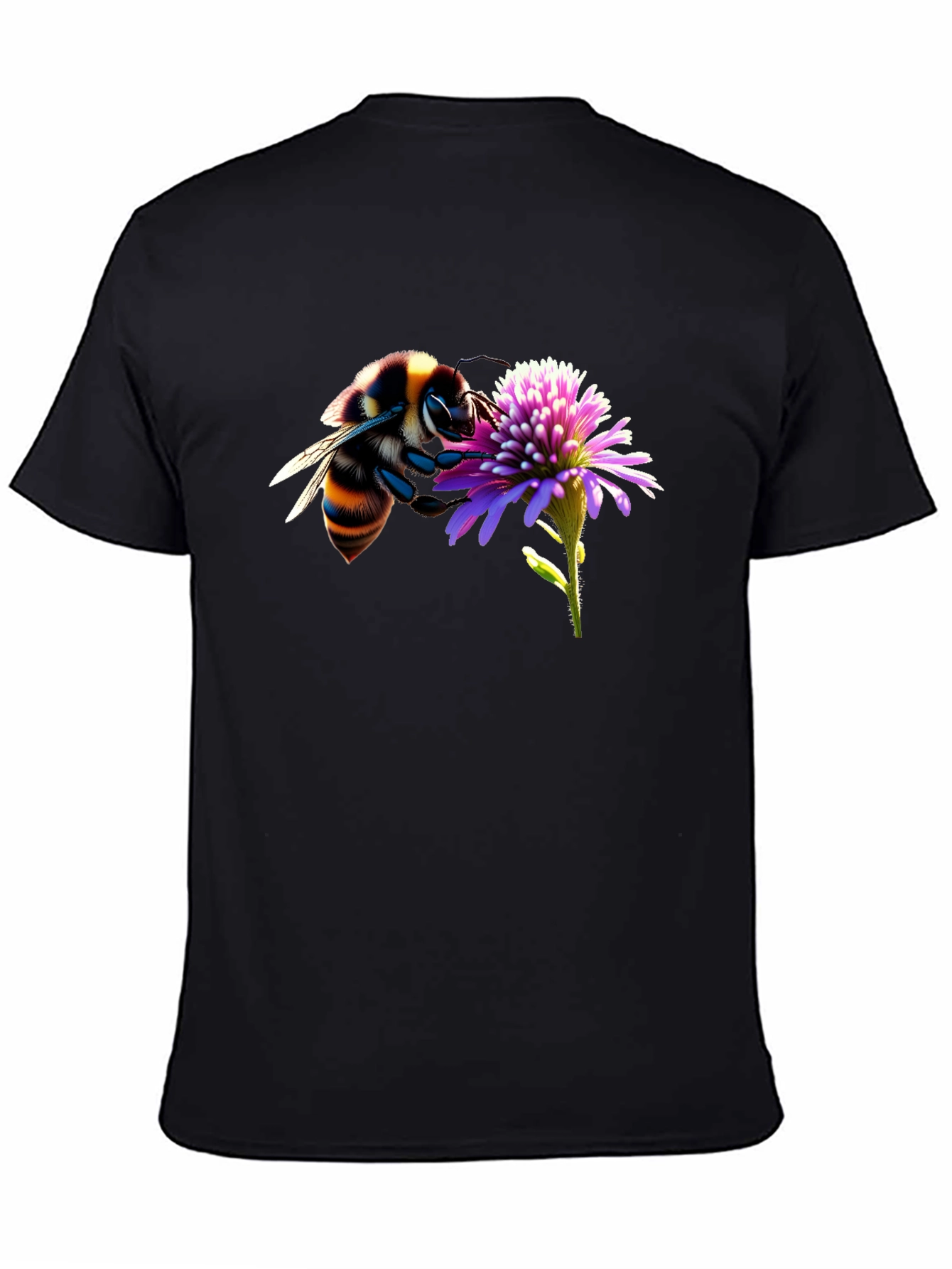 Bee on Flower Graphic Tee - Black Cotton T-Shirt