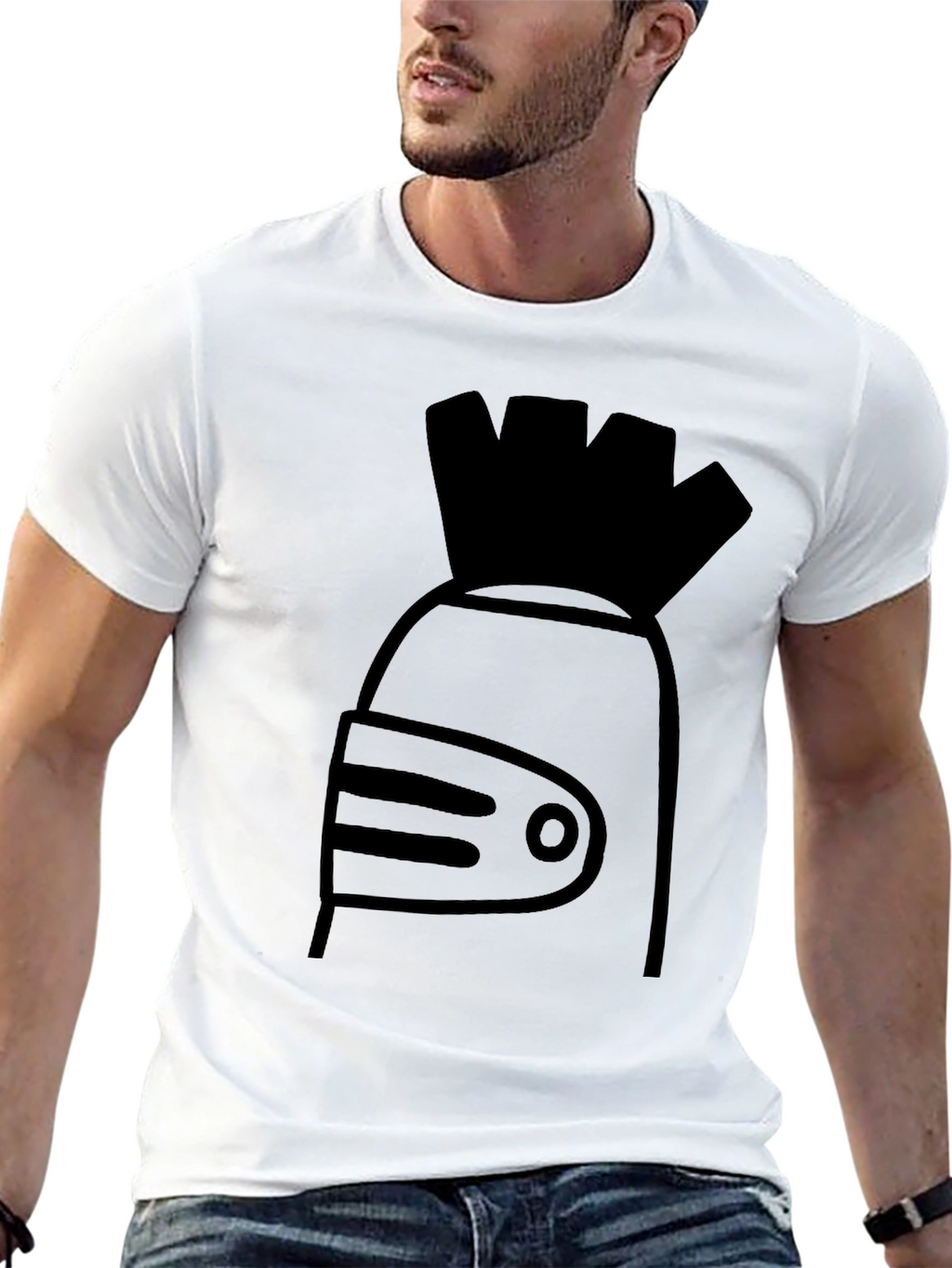 Abstract Knight Helmet Graphic Tee - Black