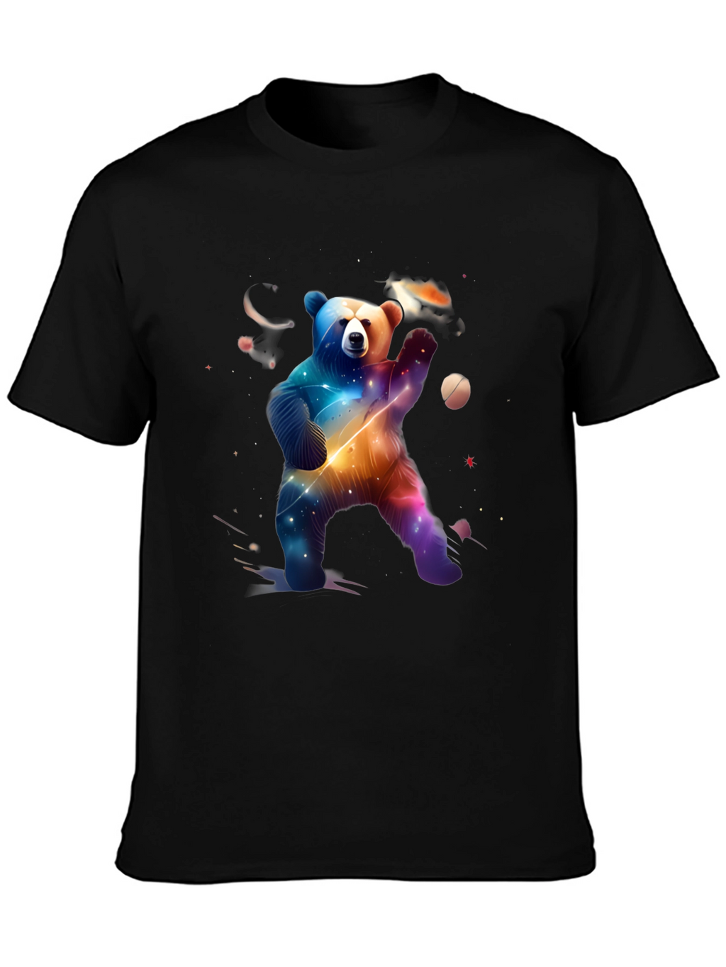 Cosmic Bear Graphic Tee - Black Cotton Blend