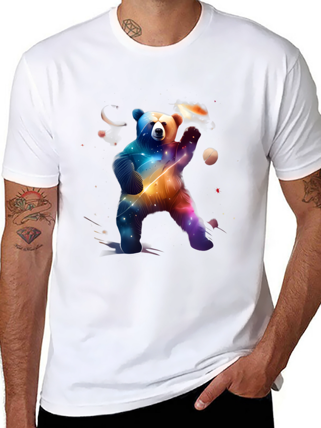 Cosmic Bear Graphic Tee - Black Cotton Blend