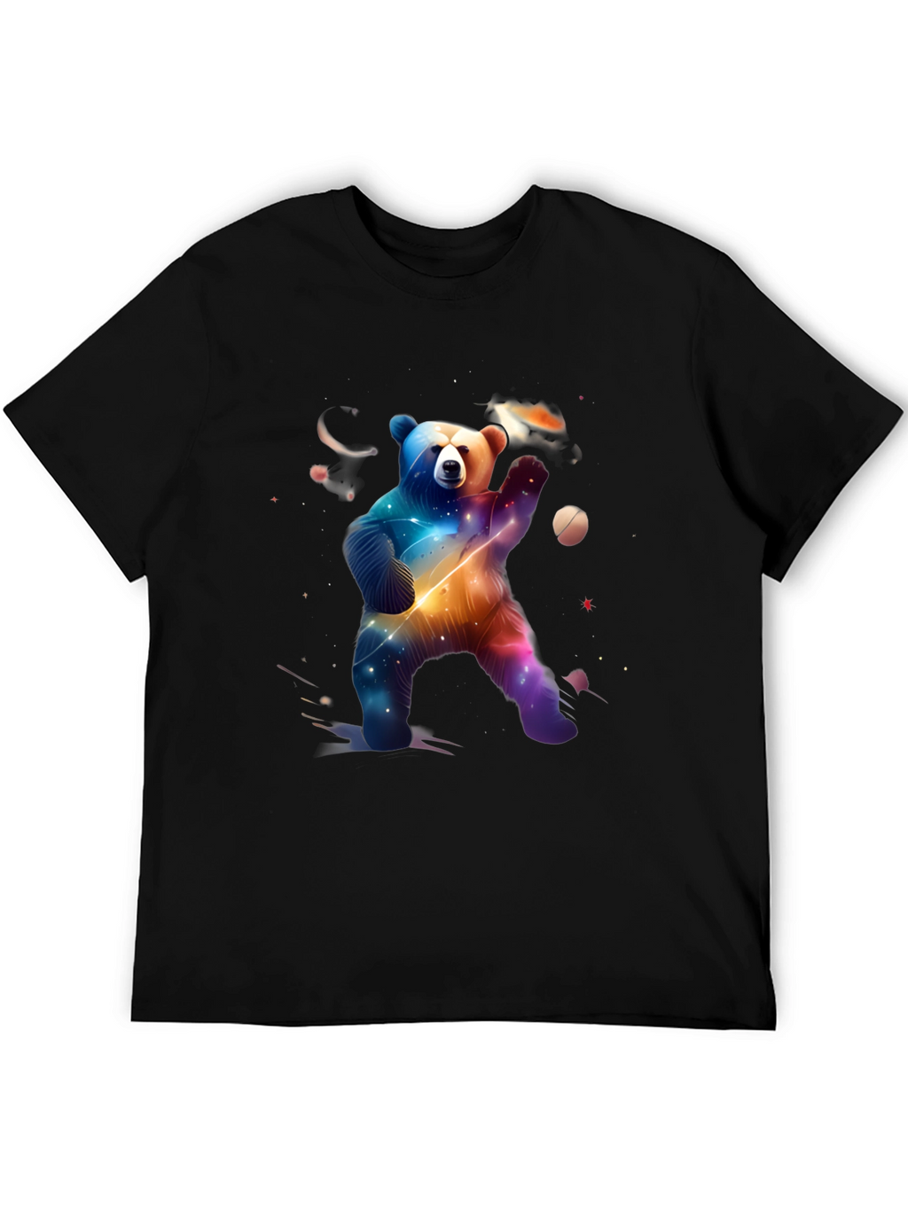 Cosmic Bear Graphic Tee - Black Cotton Blend
